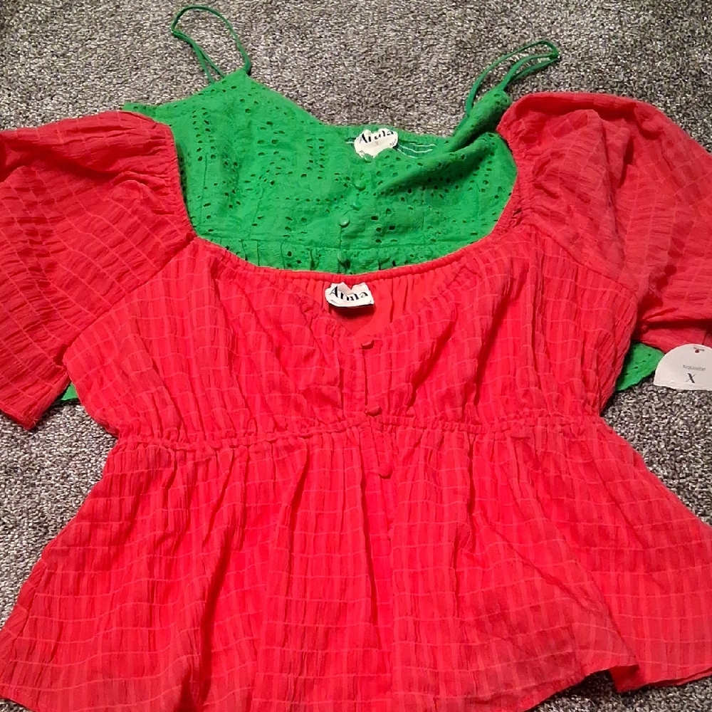 ARULA Pink and Green Crop Tops